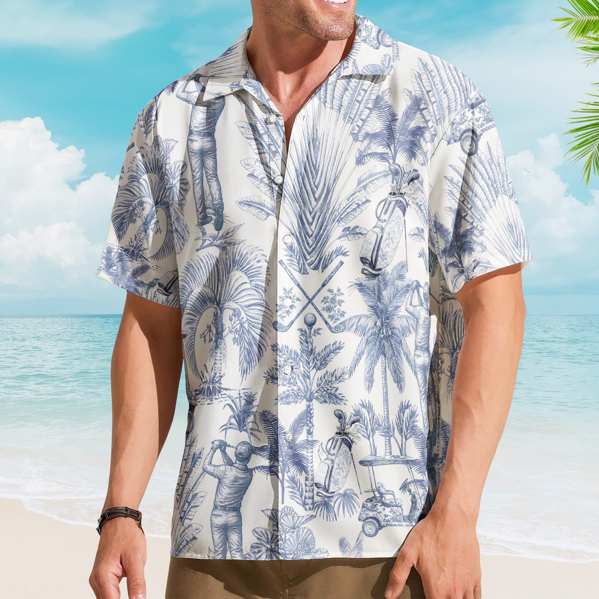 Golf Lover Toile De Jouy Vintage French Style - Personalized Hawaiian Shirt