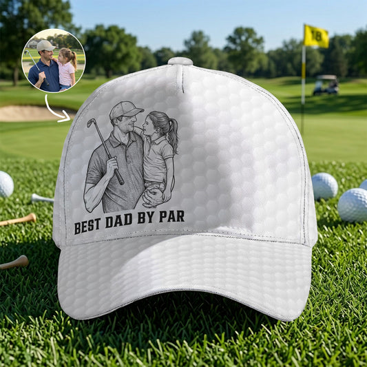 Golf-Dad-Custom-Photo-Sketch-Line-Art-Fathers-Day-Gift-For-Him-Personalized-Classic-Cap-1