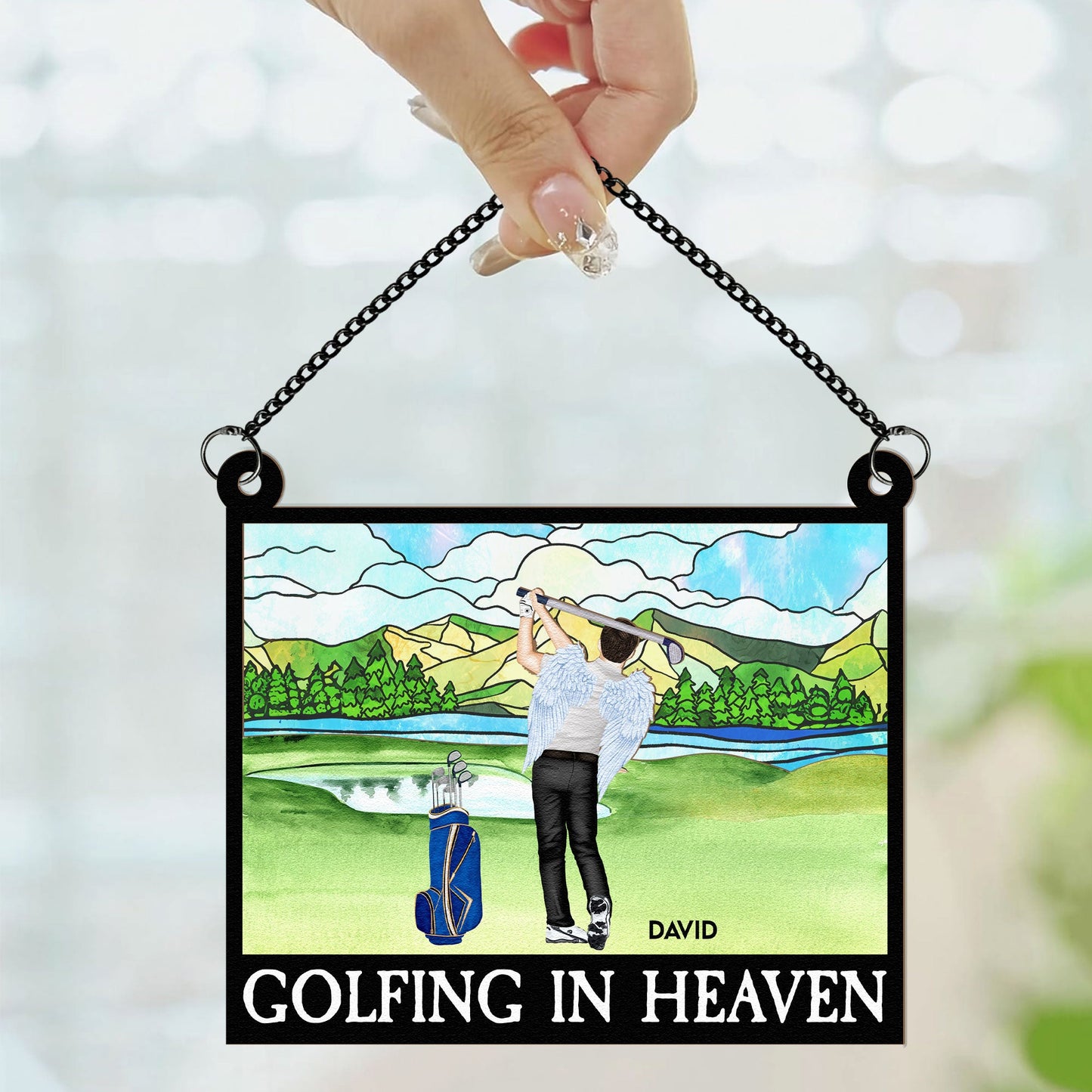Golfing In Heaven - Personalized Window Hanging Suncatcher Ornament