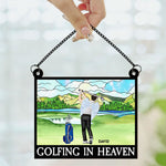 Golfing In Heaven - Personalized Window Hanging Suncatcher Ornament
