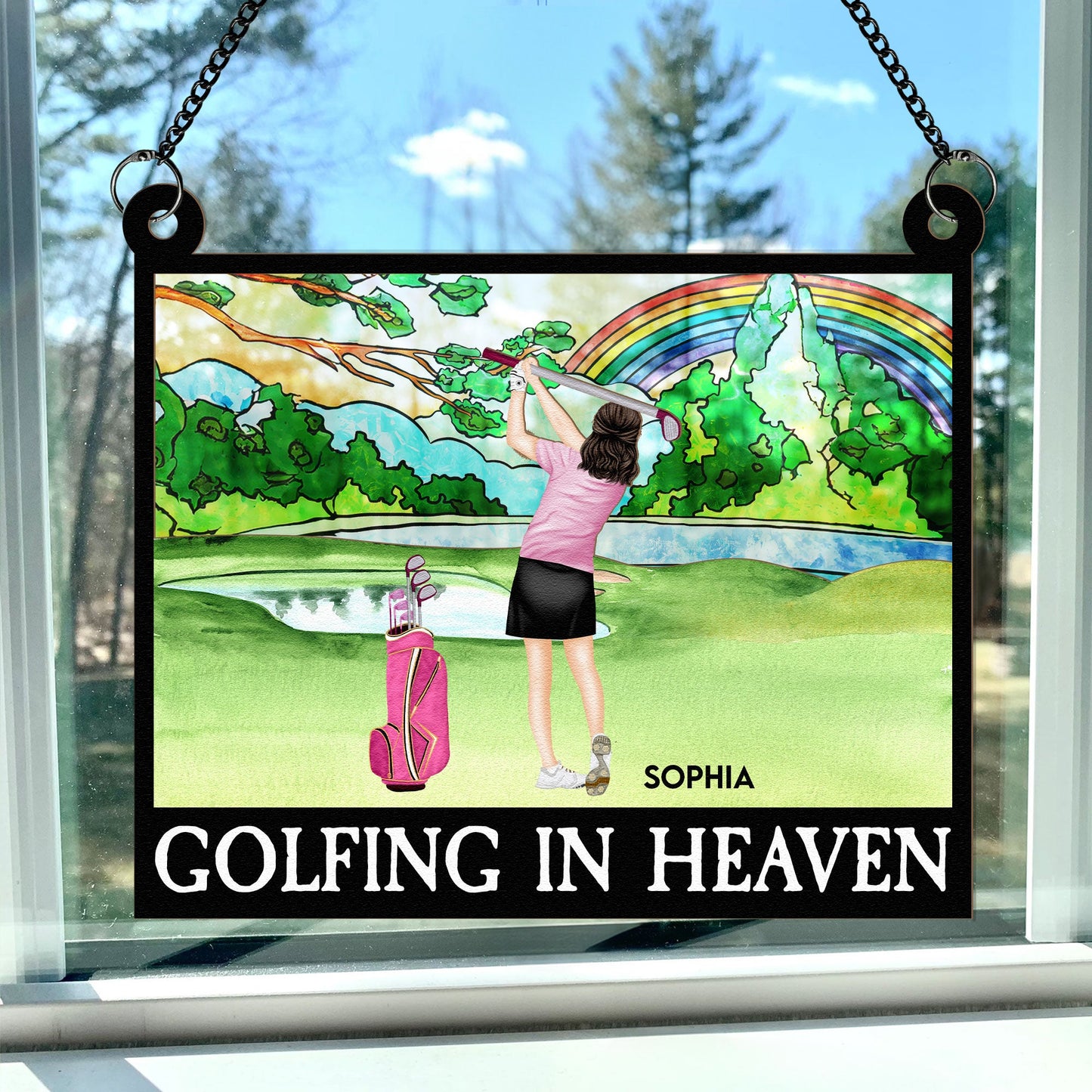 Golfing In Heaven - Personalized Window Hanging Suncatcher Ornament