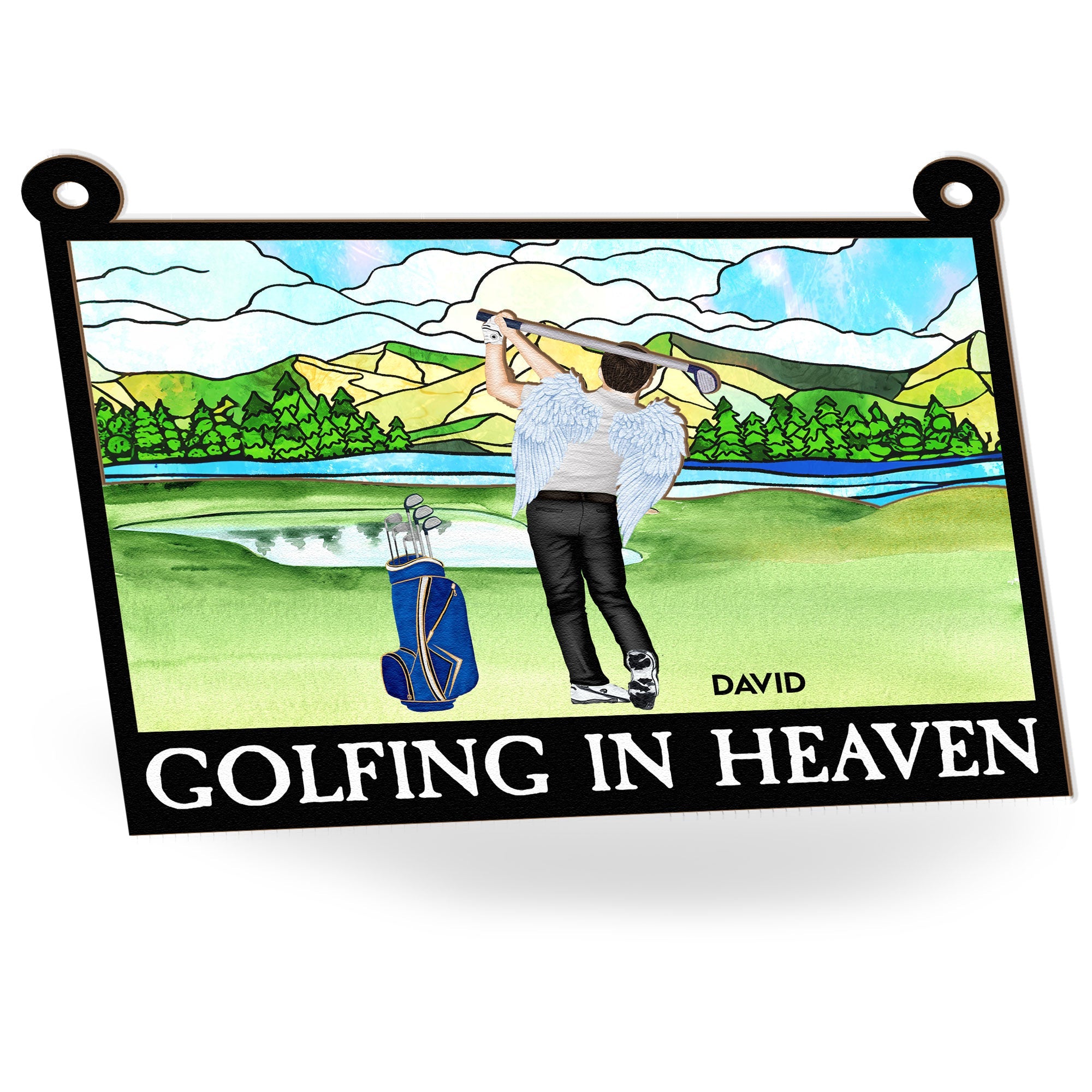 Golfing In Heaven - Personalized Window Hanging Suncatcher Ornament