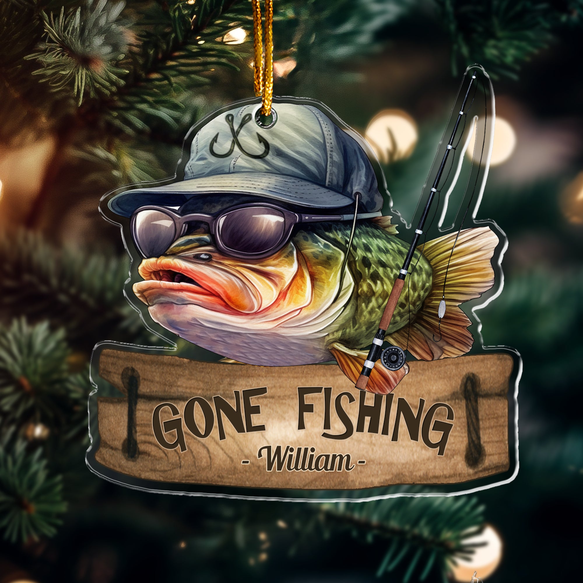 Gone Fishing Fishing Bass Fish Fisherman - Personalized Acrylic Ornament