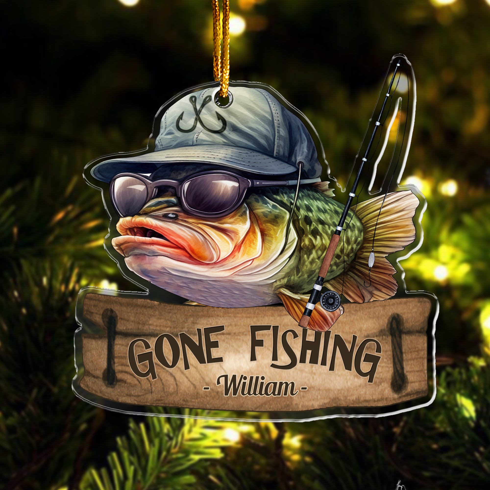 Gone Fishing Fishing Bass Fish Fisherman - Personalized Acrylic Ornament