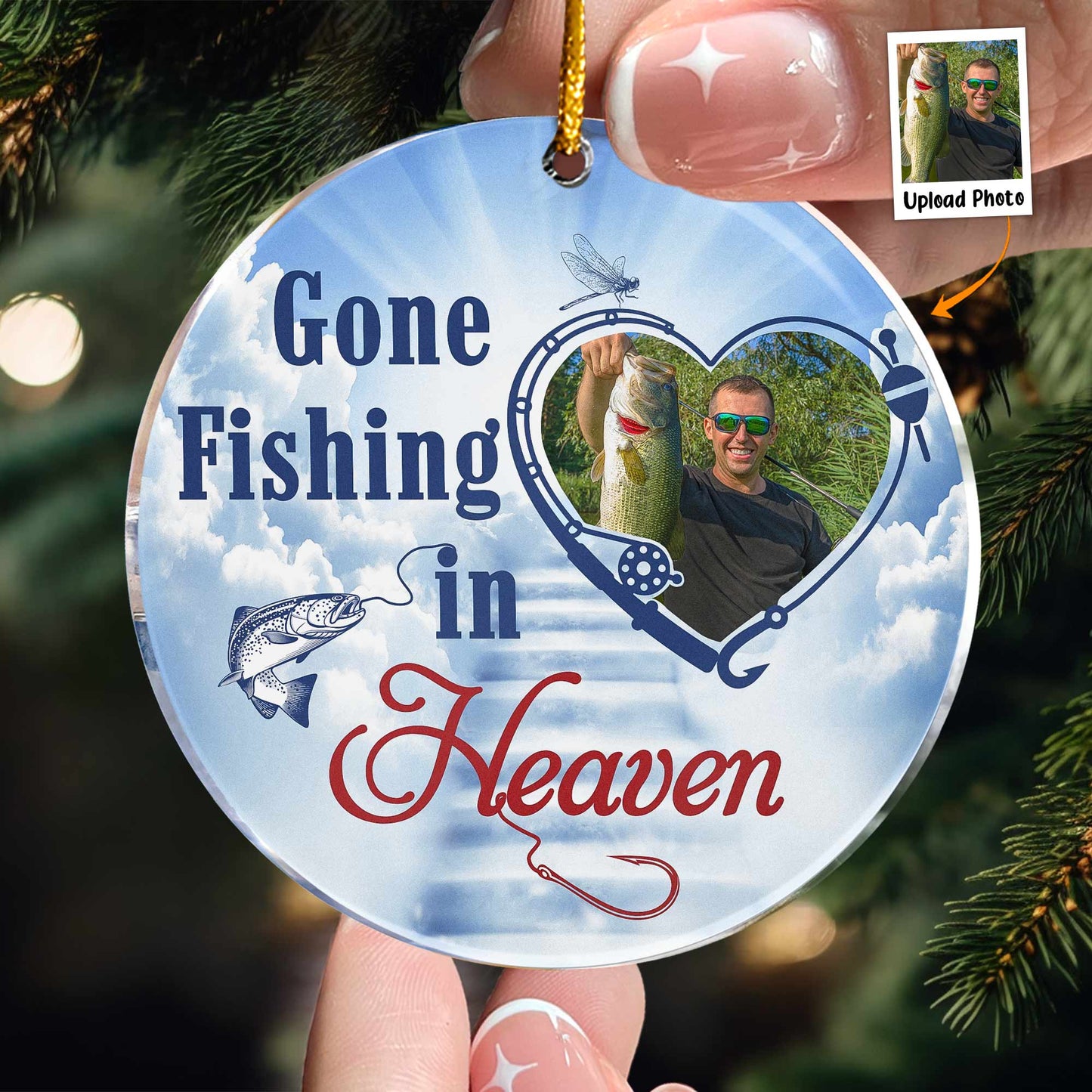 Gone Fishing In Heaven - Personalized Acrylic Photo Ornament