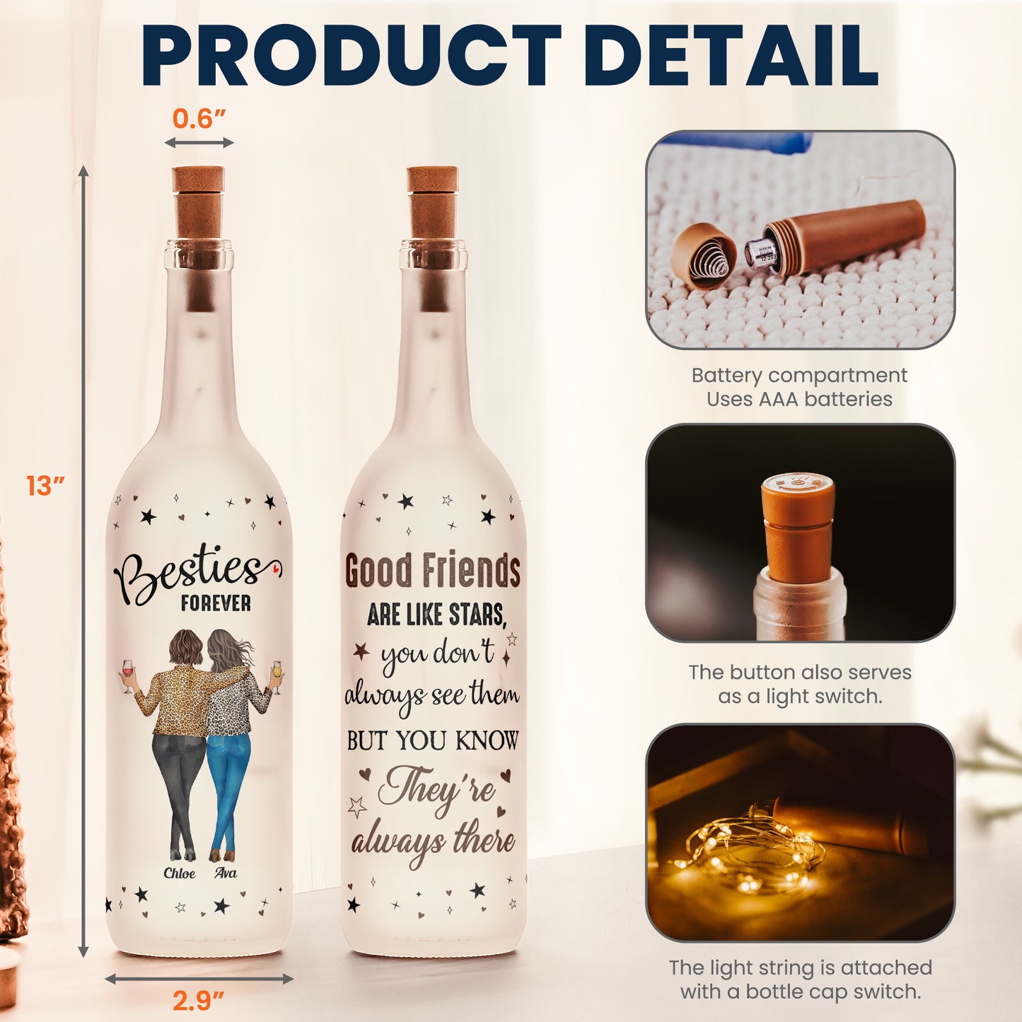 Good Friends Are Always Here - Personalized Bottle Lamp