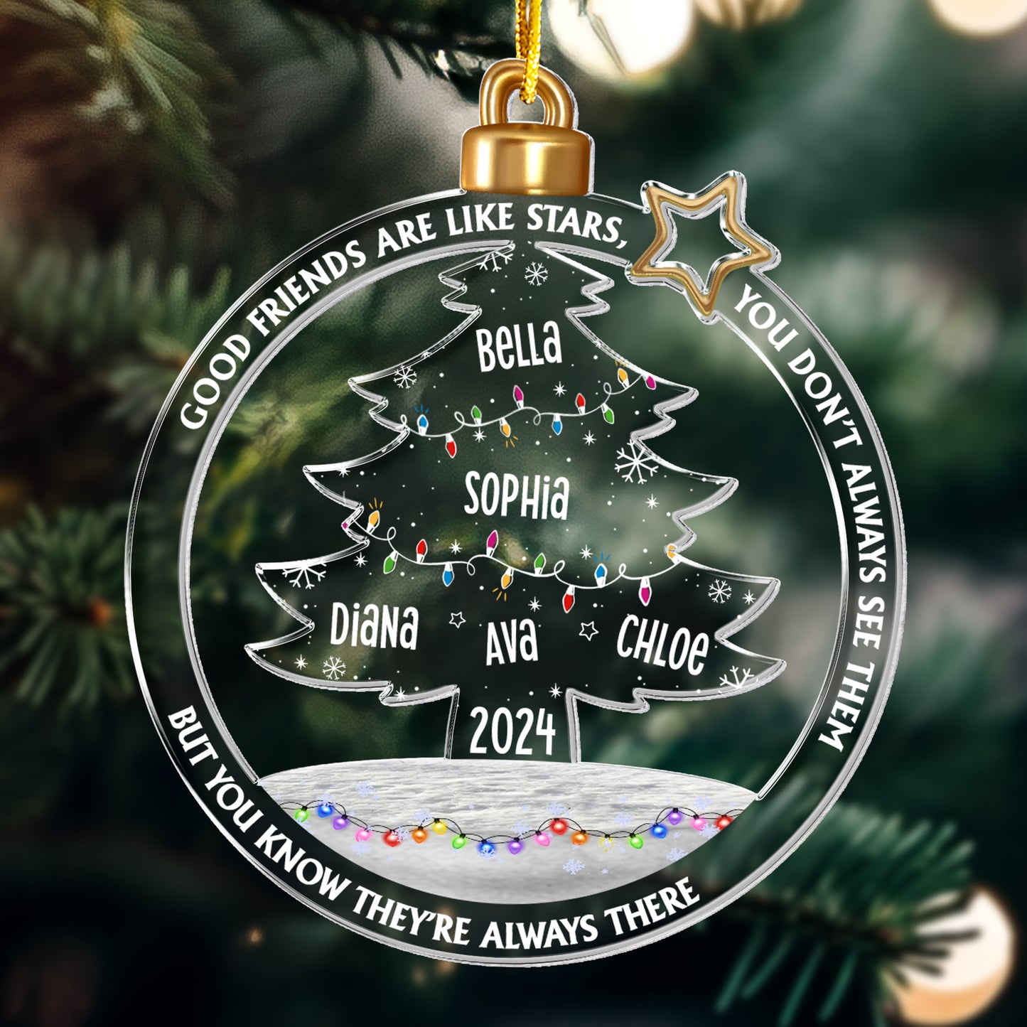 Good Friends Are Like Stars Christmas Tree Led Lights - Personalized Acrylic Ornament