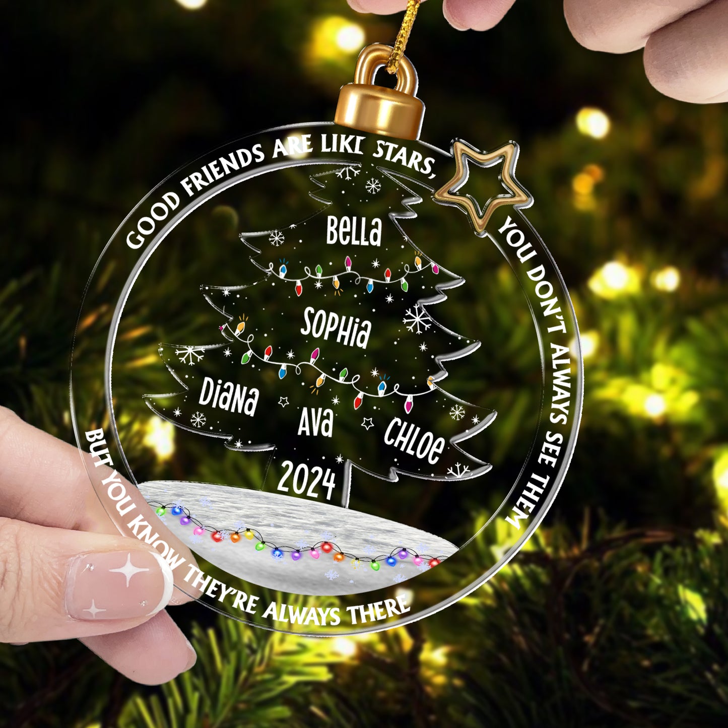 Good Friends Are Like Stars Christmas Tree Led Lights - Personalized Acrylic Ornament