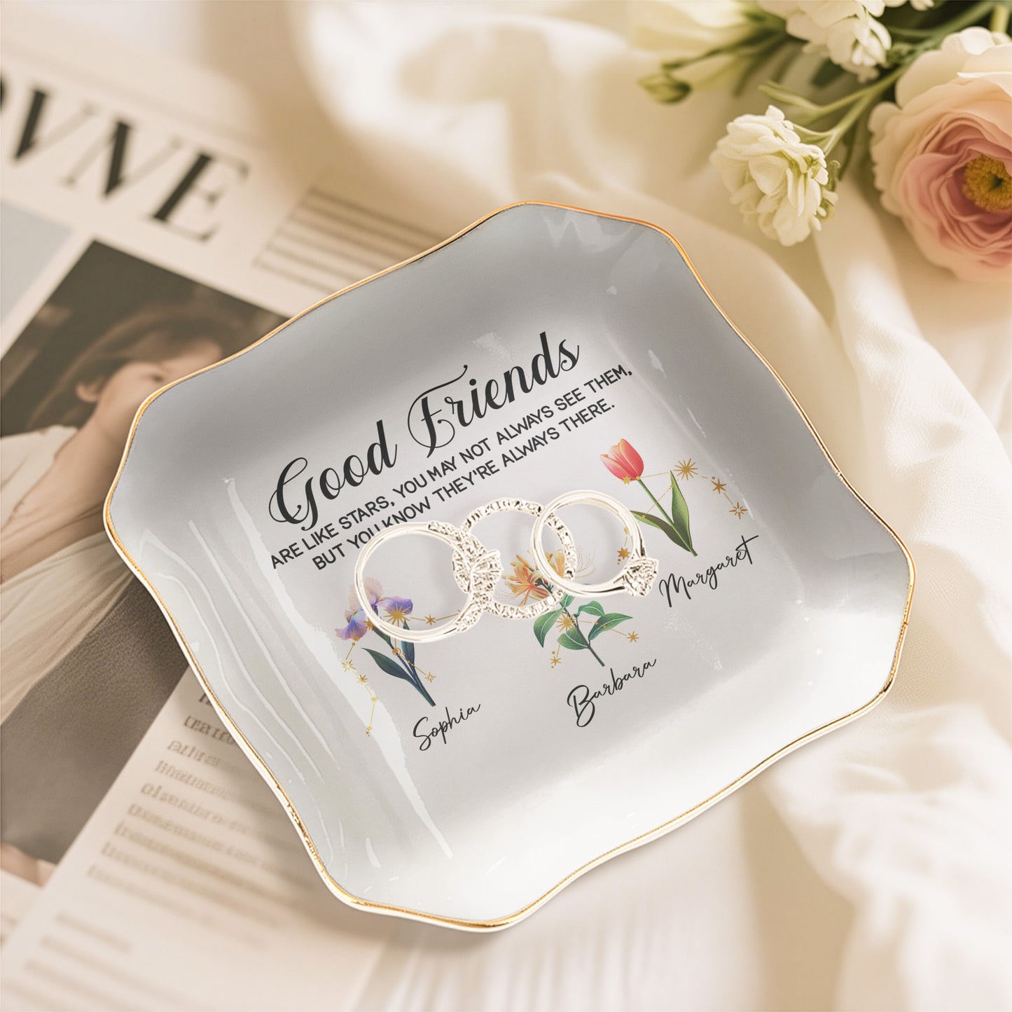 Good Friends Are Like Stars Custom Birth Month & Zodiac Star Sign - Personalized Jewelry Dish