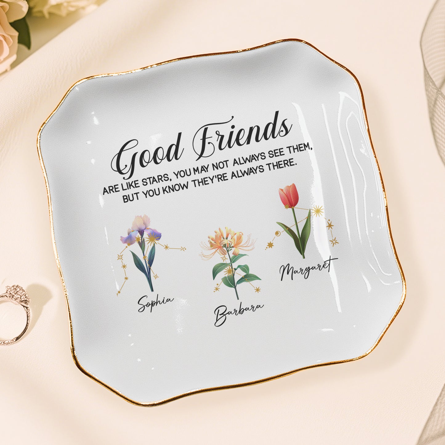 Good Friends Are Like Stars Custom Birth Month & Zodiac Star Sign - Personalized Jewelry Dish