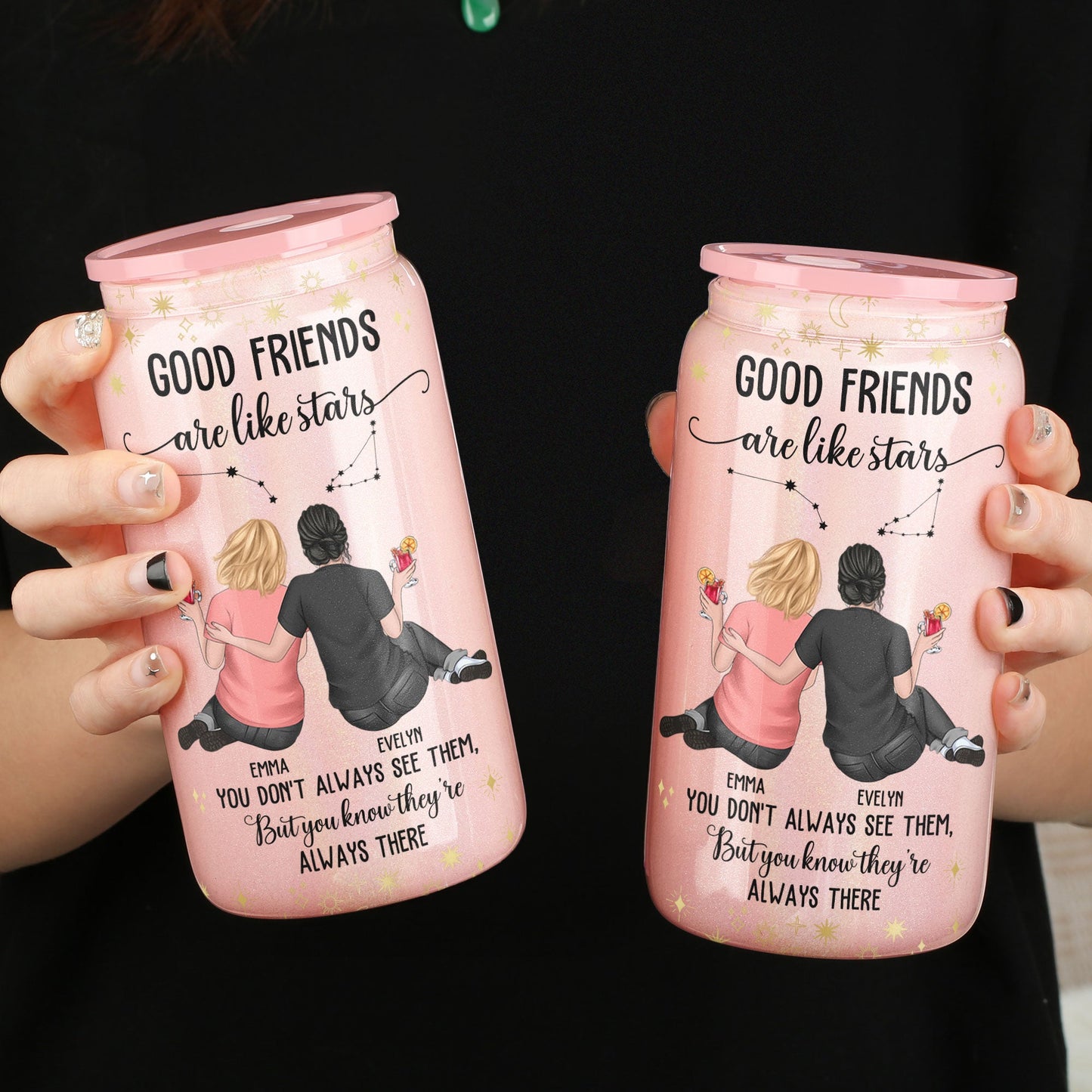 Good Friends Are Like Stars - Personalized Shimmer Glass Can