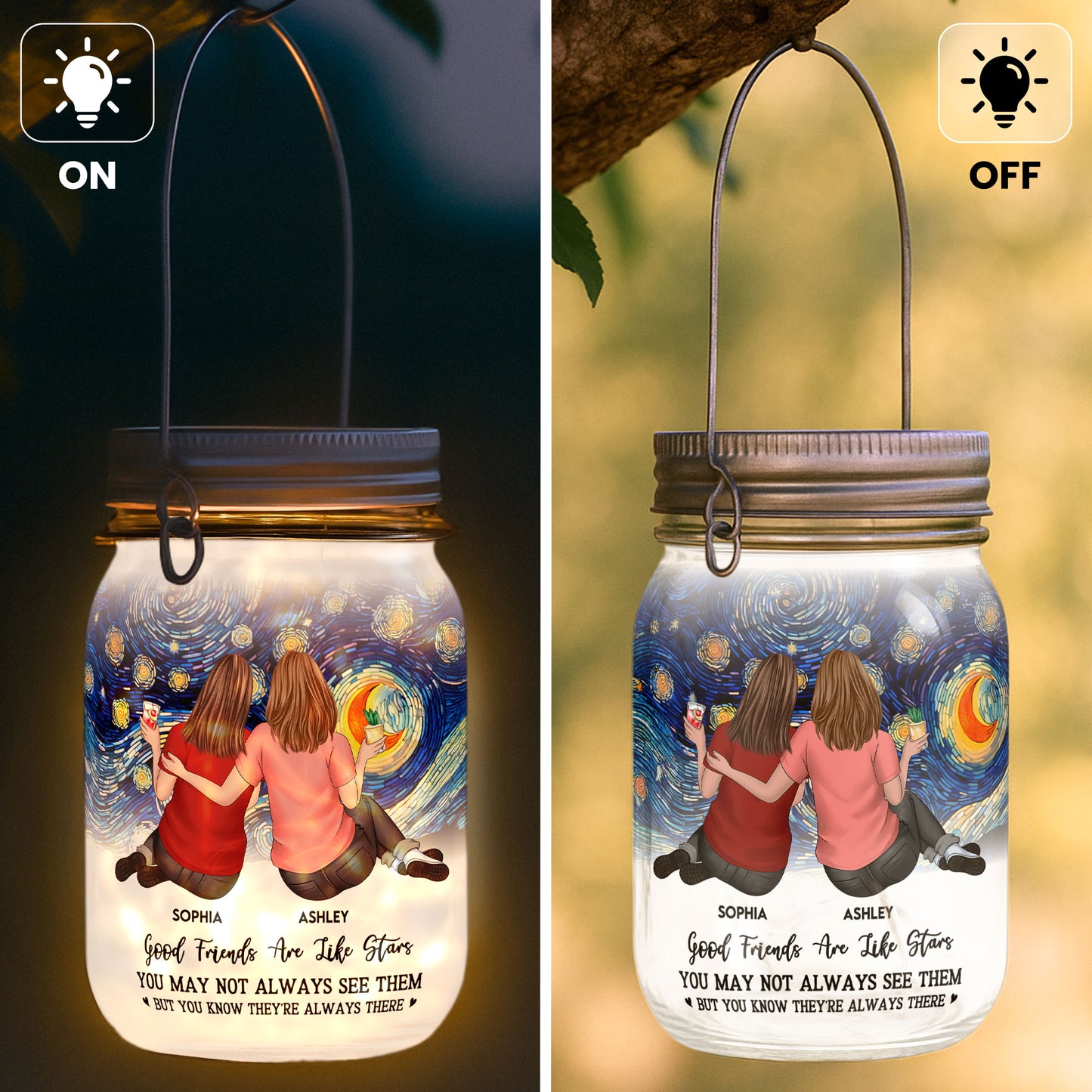 Good Friends Are Like Stars - Personalized Solar Mason Jar Light