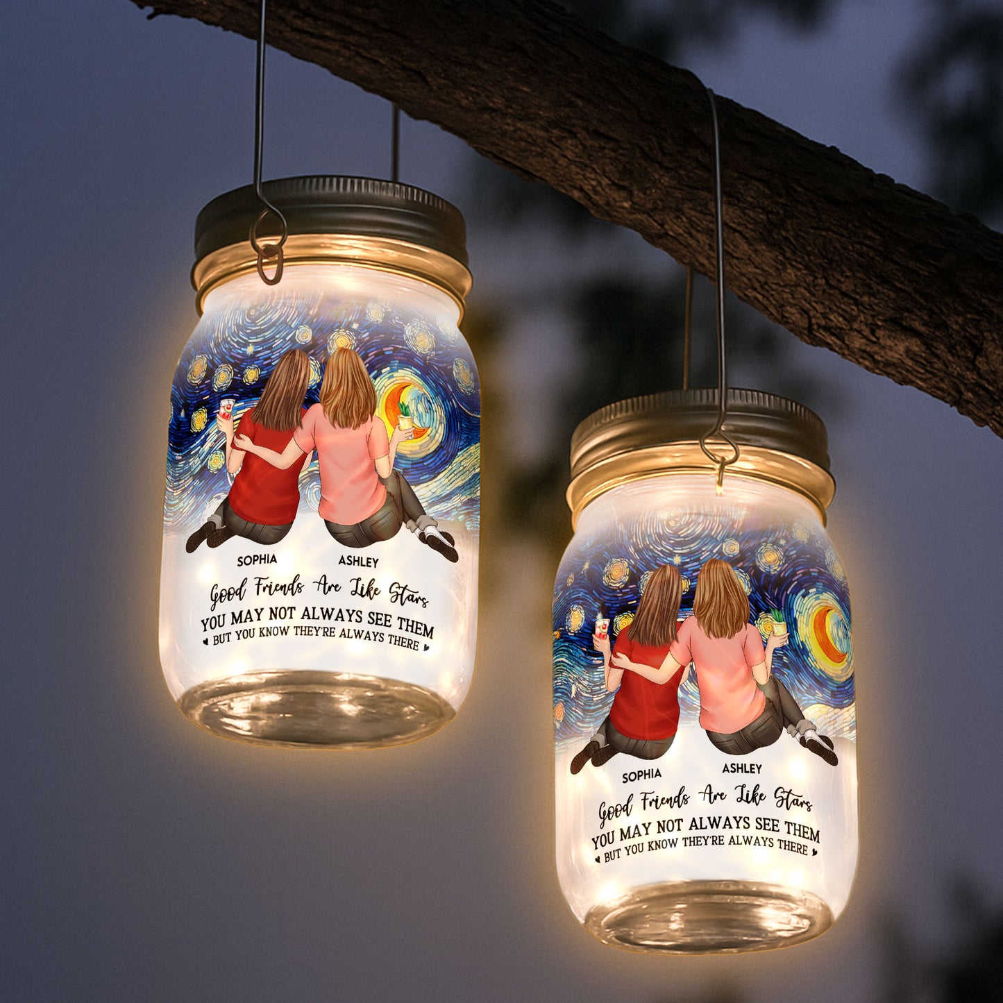 Good Friends Are Like Stars - Personalized Solar Mason Jar Light