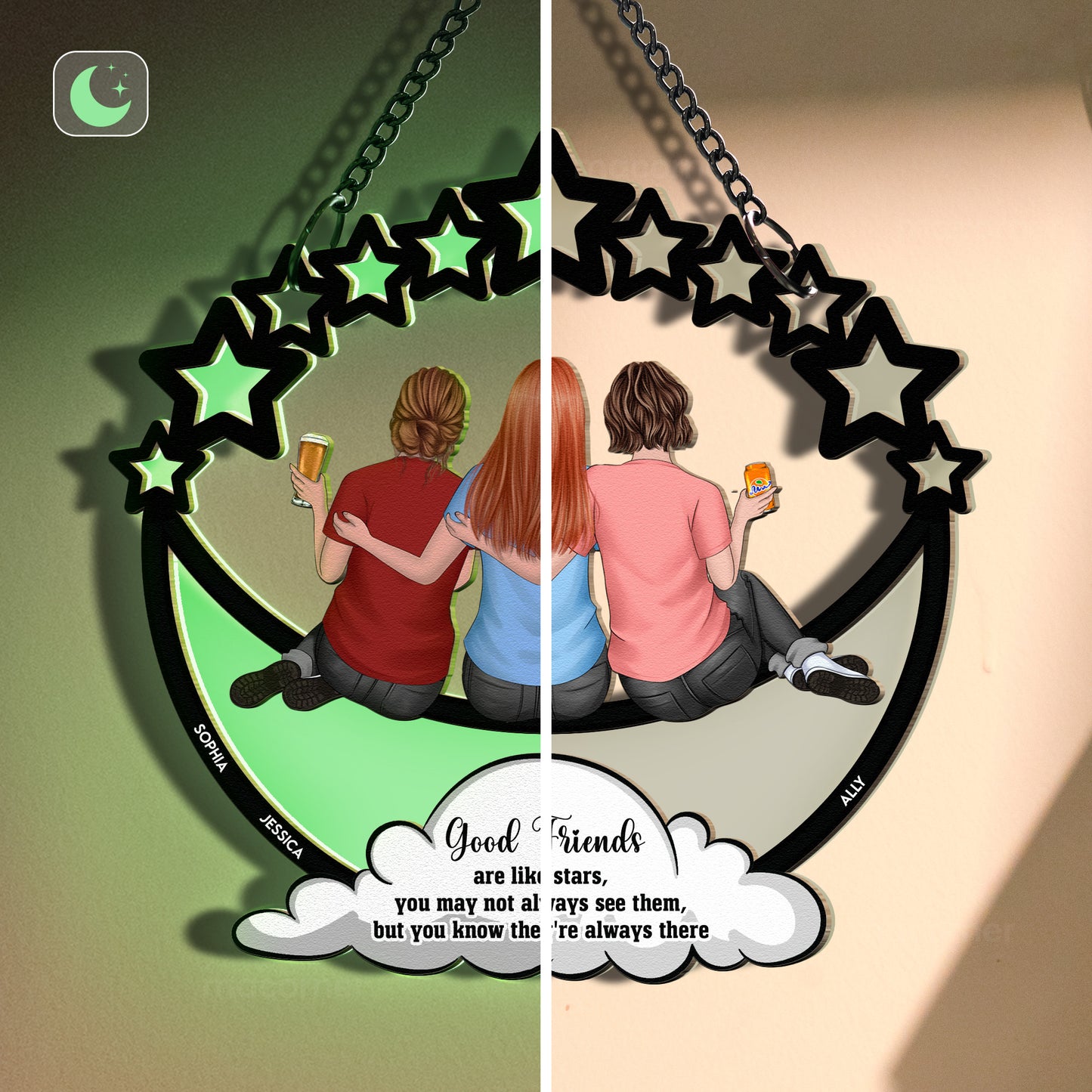 Good Friends Are Like Stars - Personalized Window Hanging Luminous Ornament