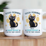 Good Morning Human Servant - Cartoon Cat - Personalized Mug