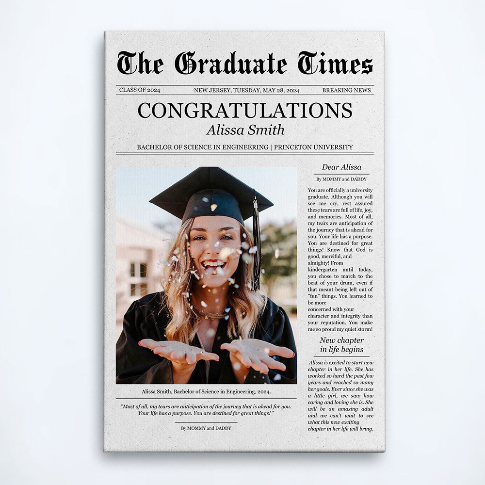 Graduate Printable Newspaper Keepsake - Personalized Photo Canvas