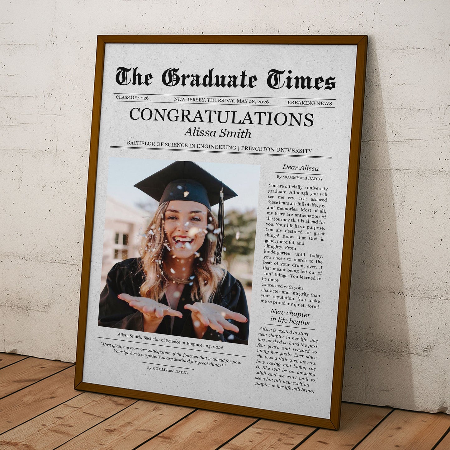 Graduate Printable Newspaper Keepsake - Personalized Photo Poster