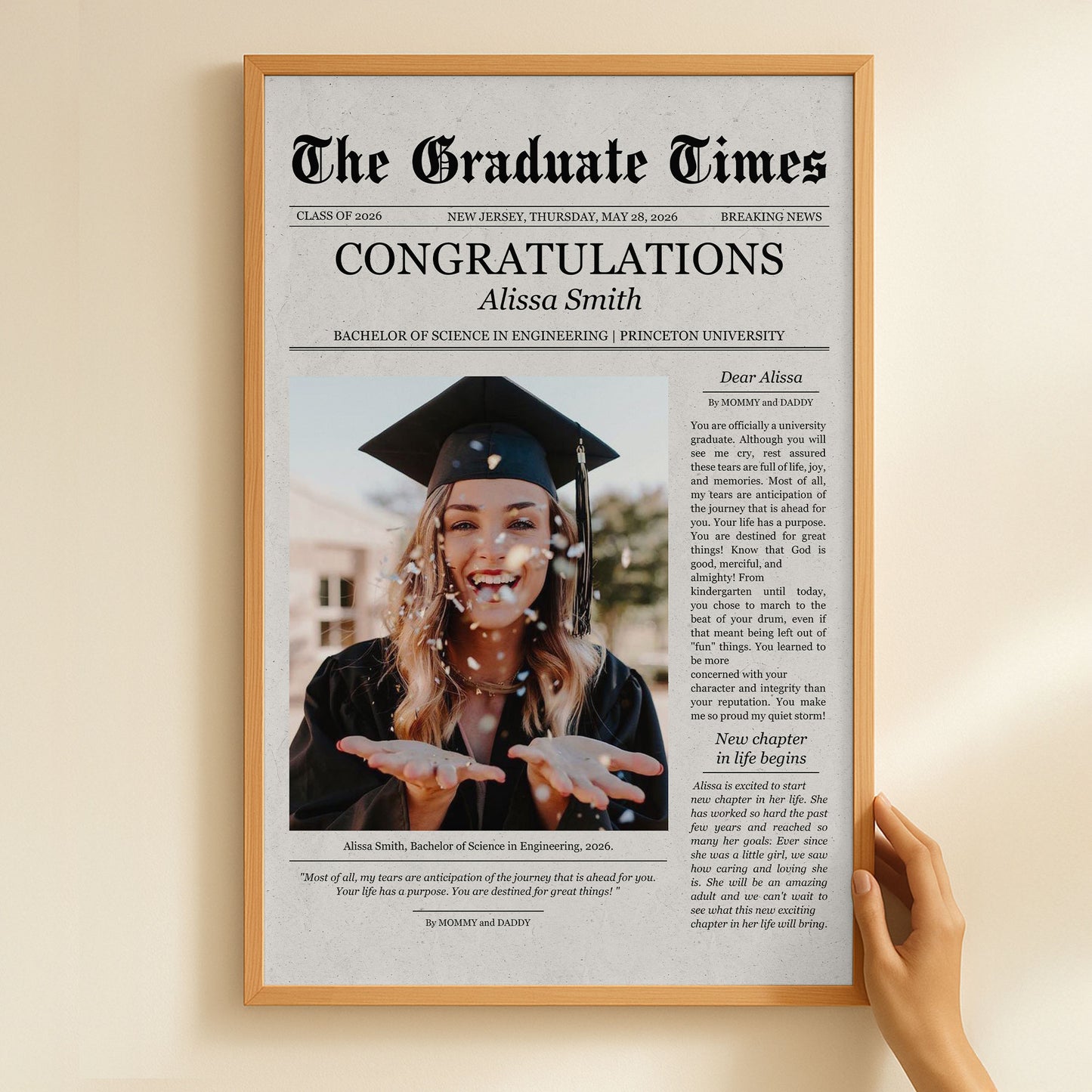Graduate Printable Newspaper Keepsake - Personalized Photo Poster