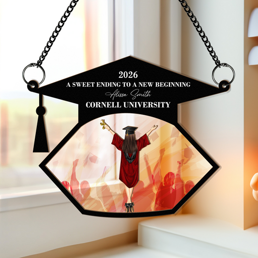 Graduation A Sweet Ending - Personalized Window Hanging Suncatcher Ornament