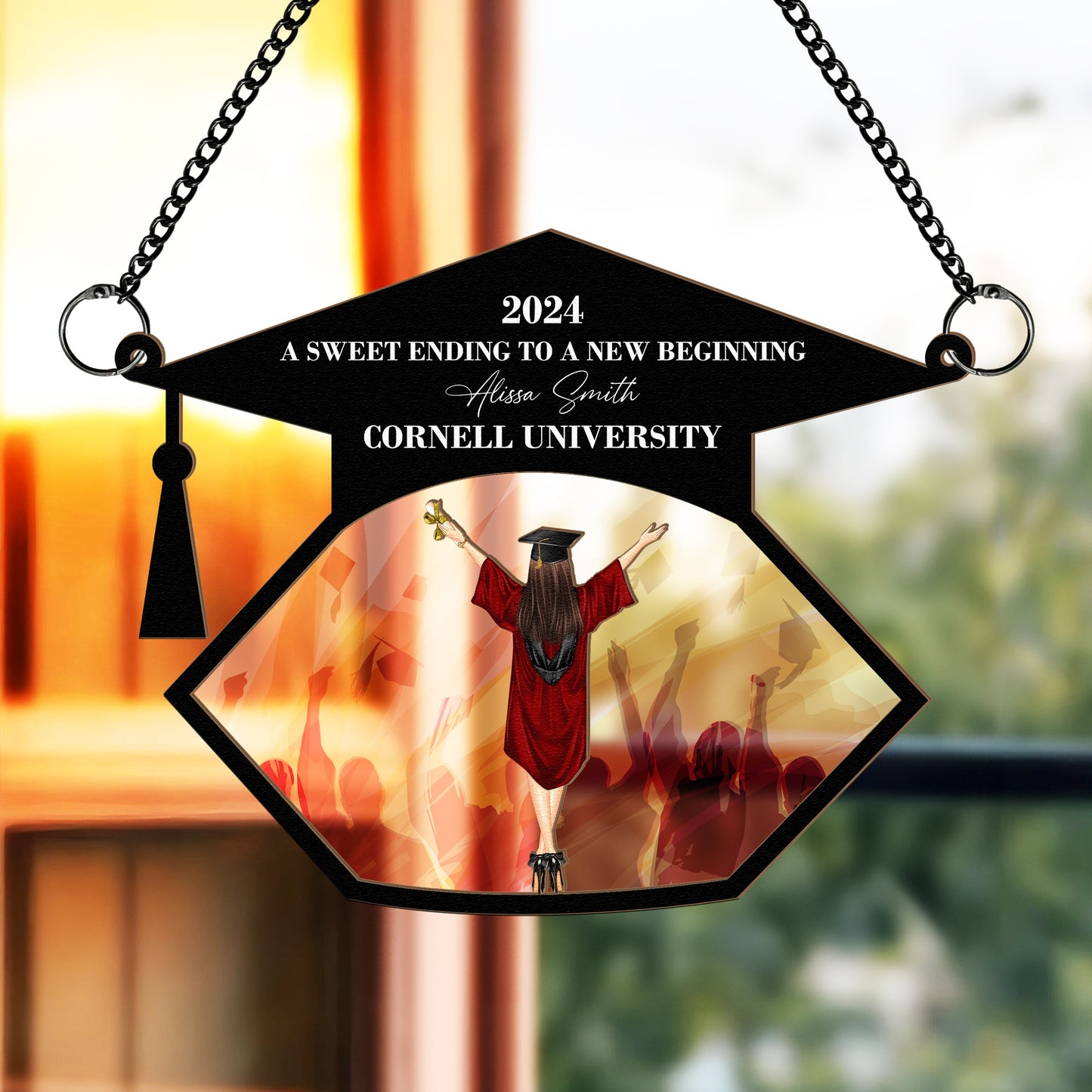 Graduation A Sweet Ending - Personalized Window Hanging Suncatcher Ornament