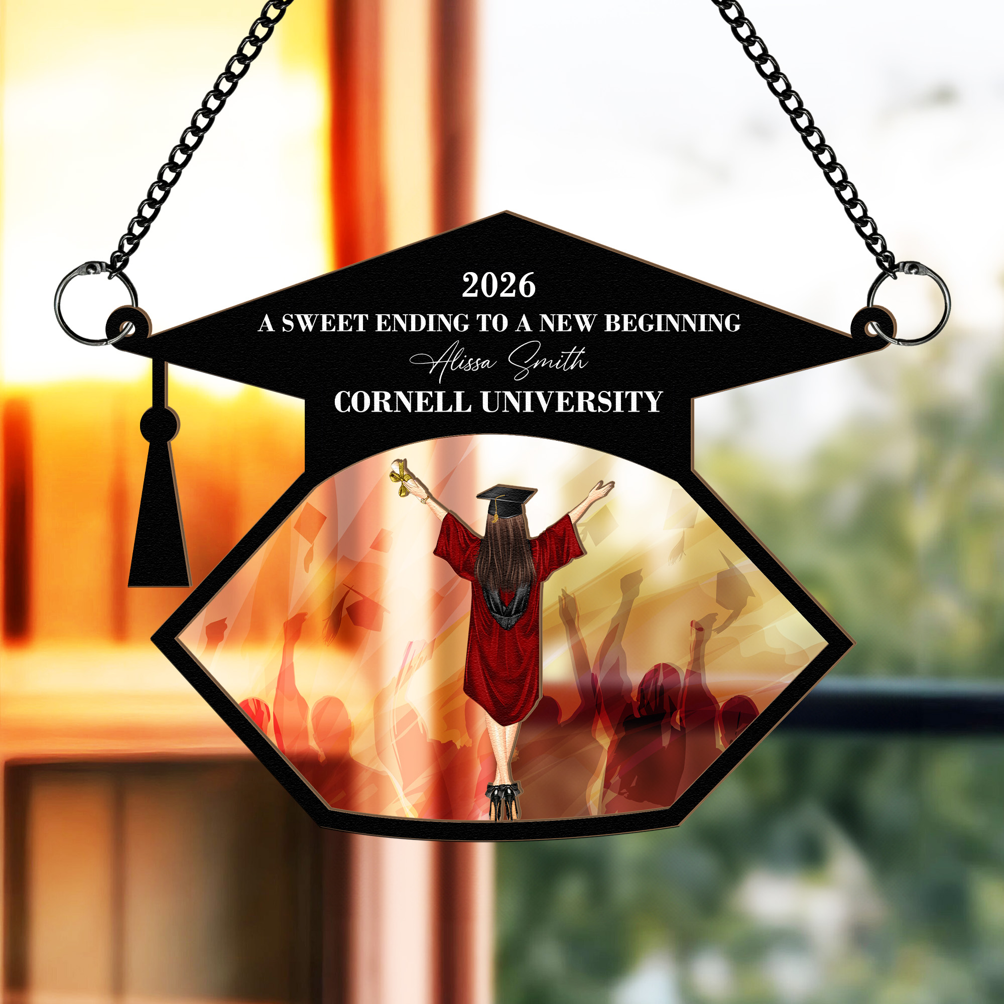 Graduation A Sweet Ending - Personalized Window Hanging Suncatcher Ornament