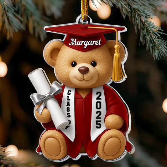 Graduation Bear Flat Design - Gift For Daughter, Son - Personalized Acrylic Ornament