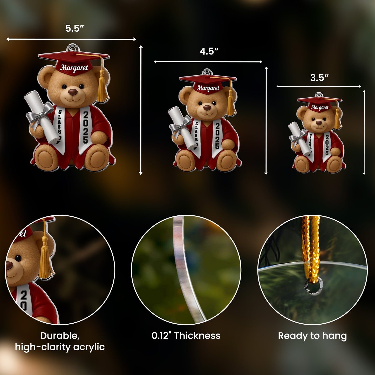 Graduation Bear Flat Design - Gift For Daughter, Son - Personalized Acrylic Ornament