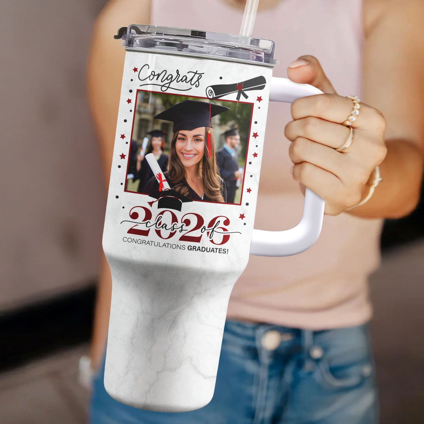 Graduation Behind You All Your Memories - Personalized Photo 40oz Tumbler With Straw