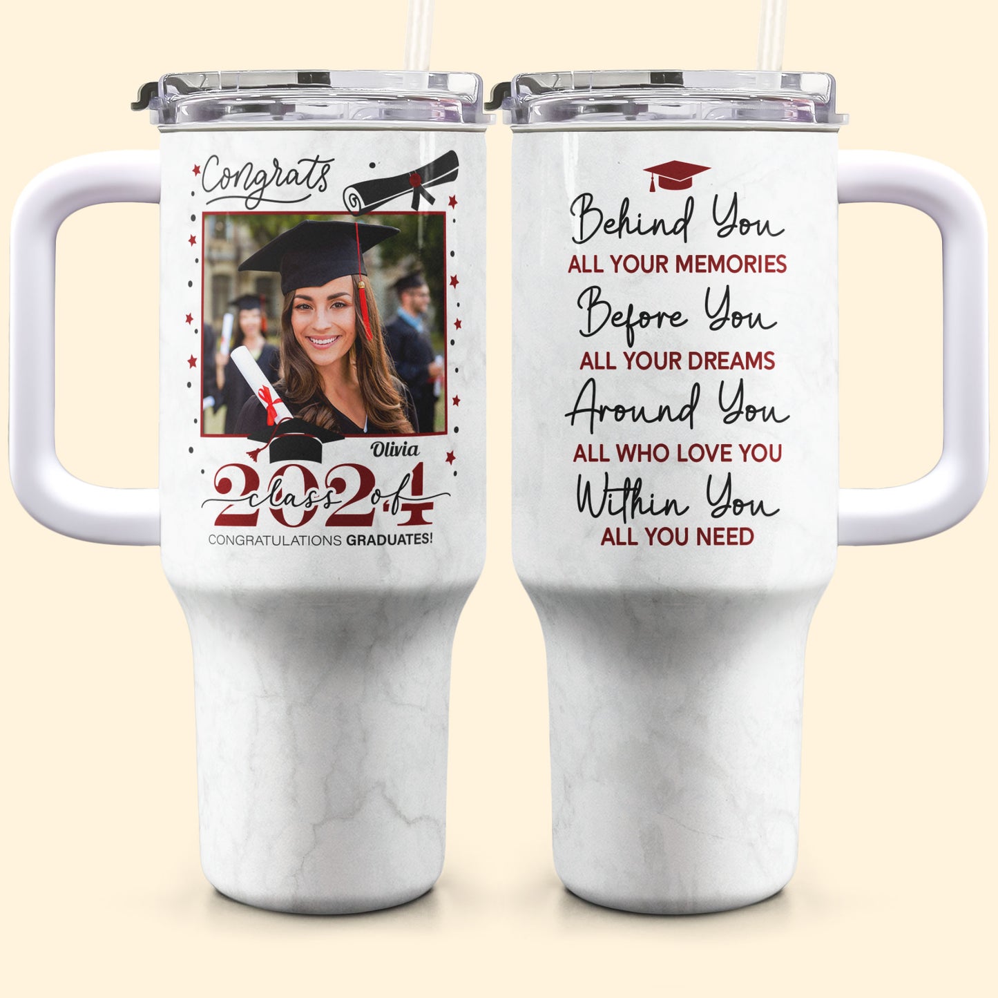 Graduation Behind You All Your Memories - Personalized Photo 40oz Tumbler With Straw