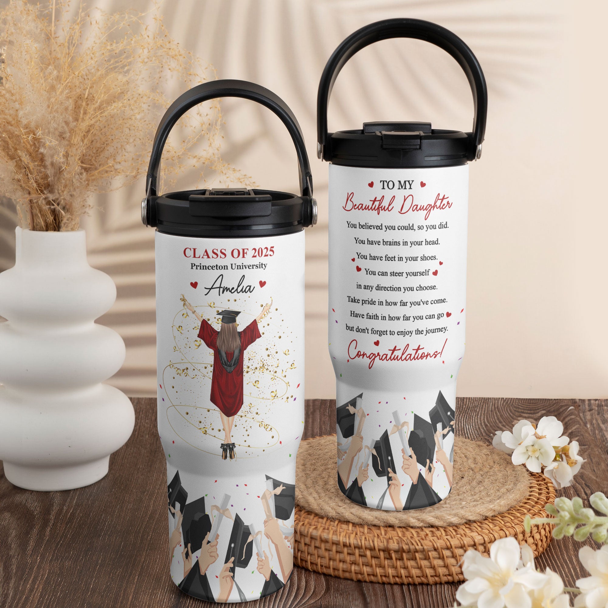 Graduation Congratulation Enjoy The Journey - Personalized 30oz Tumbler With Handle