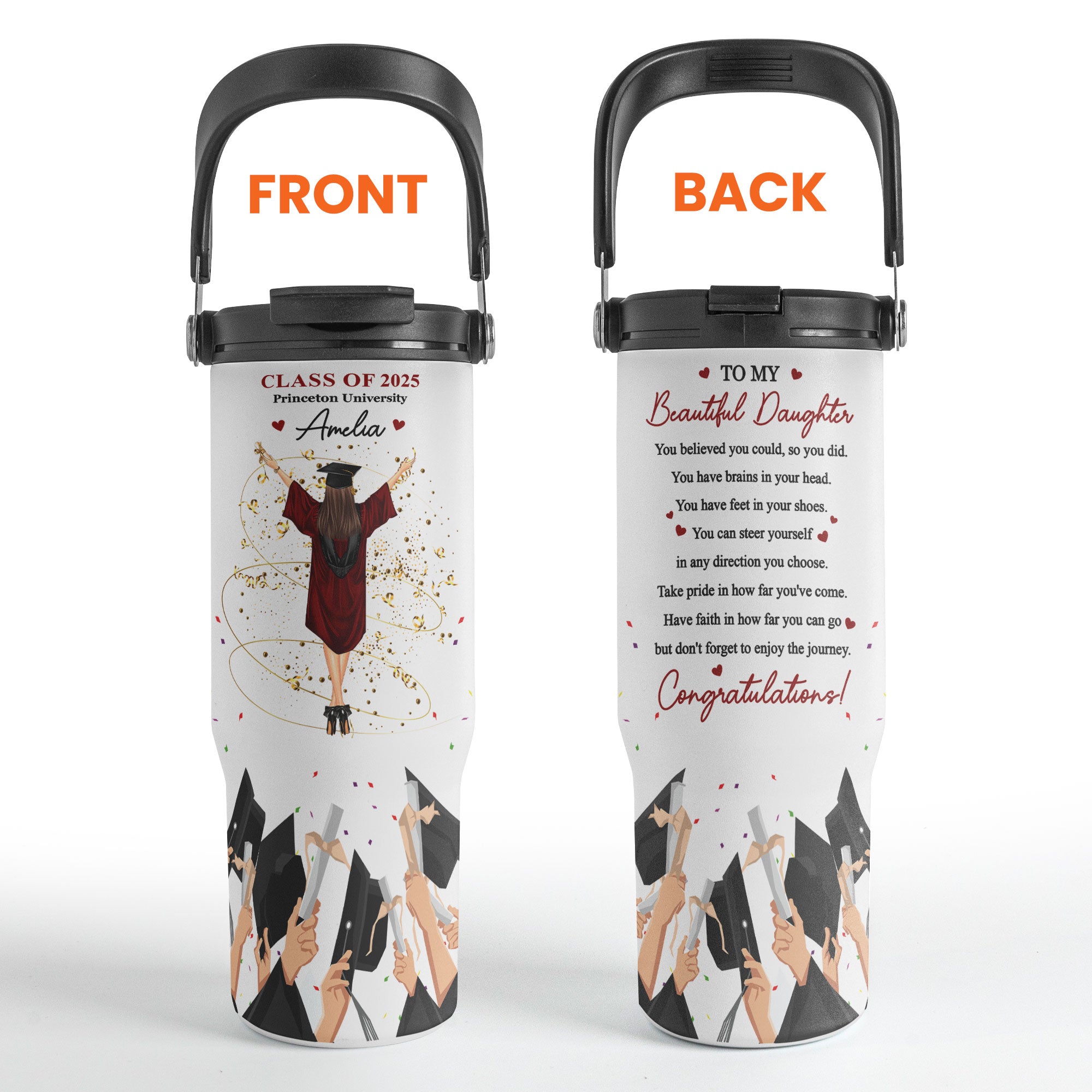 Graduation Congratulation Enjoy The Journey - Personalized 30oz Tumbler With Handle