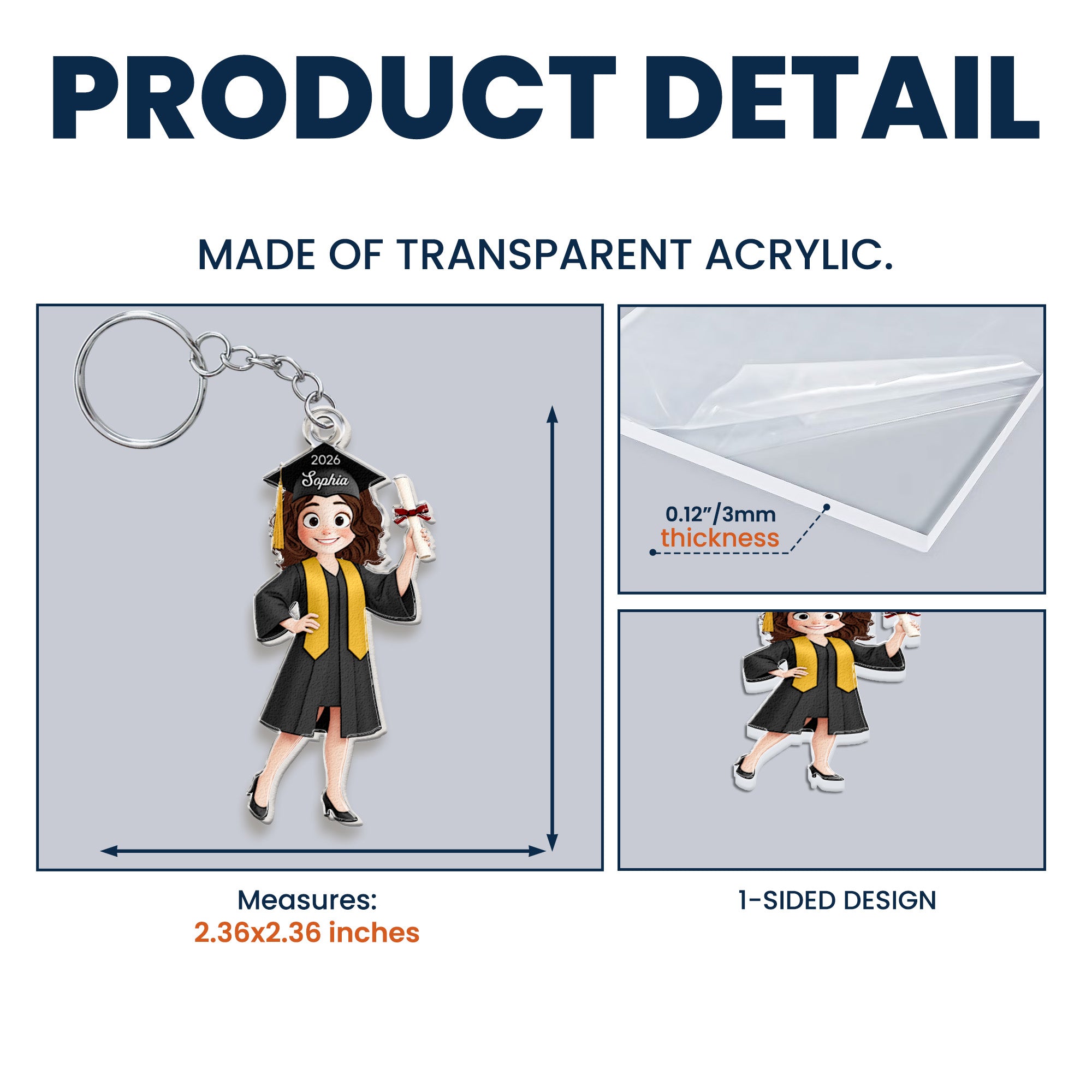 Graduation Cute Cartoon Gift For Him Her - Personalized Acrylic Keychain