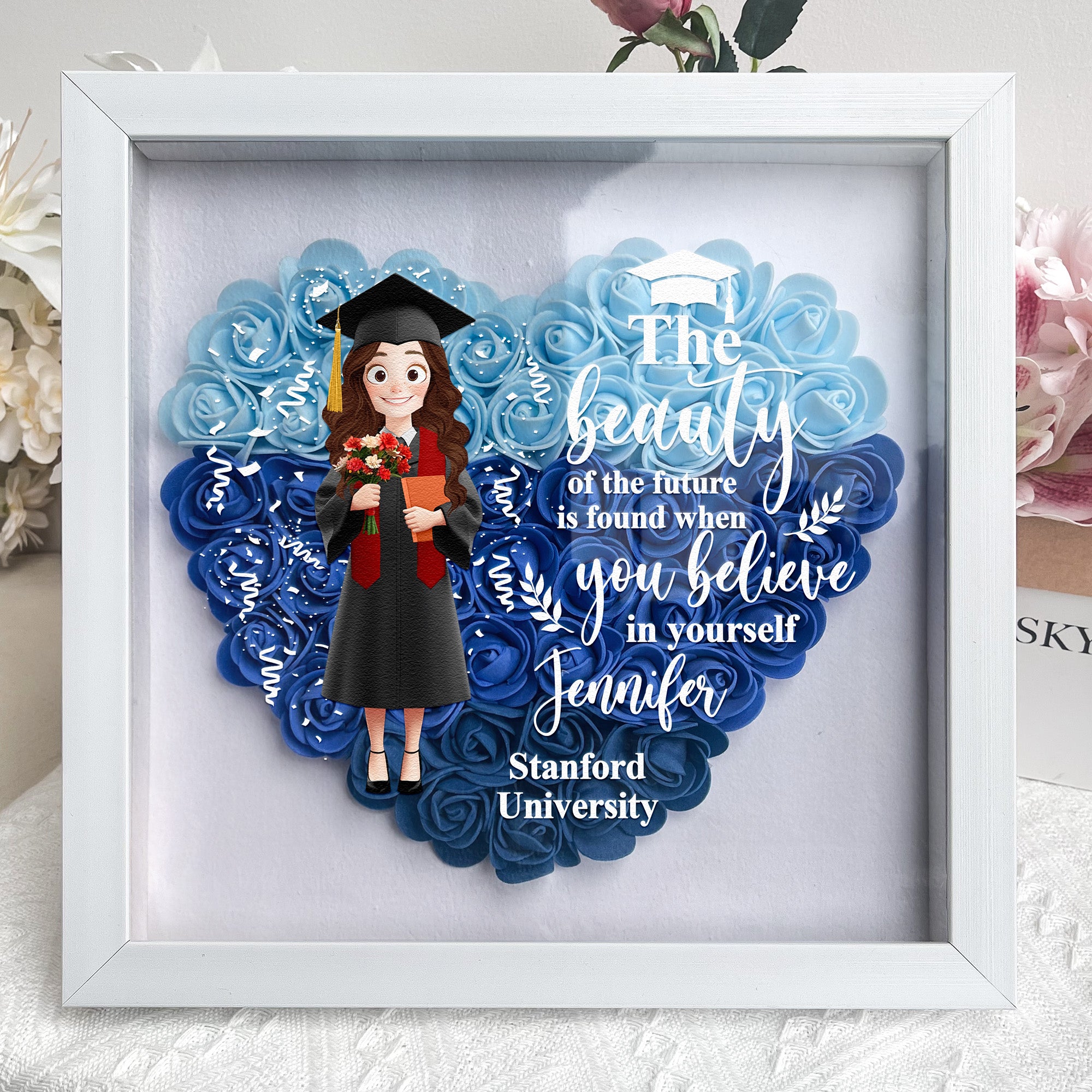 Graduation Flower When You Believe In Yourself - Personalized Flower Shadow Box