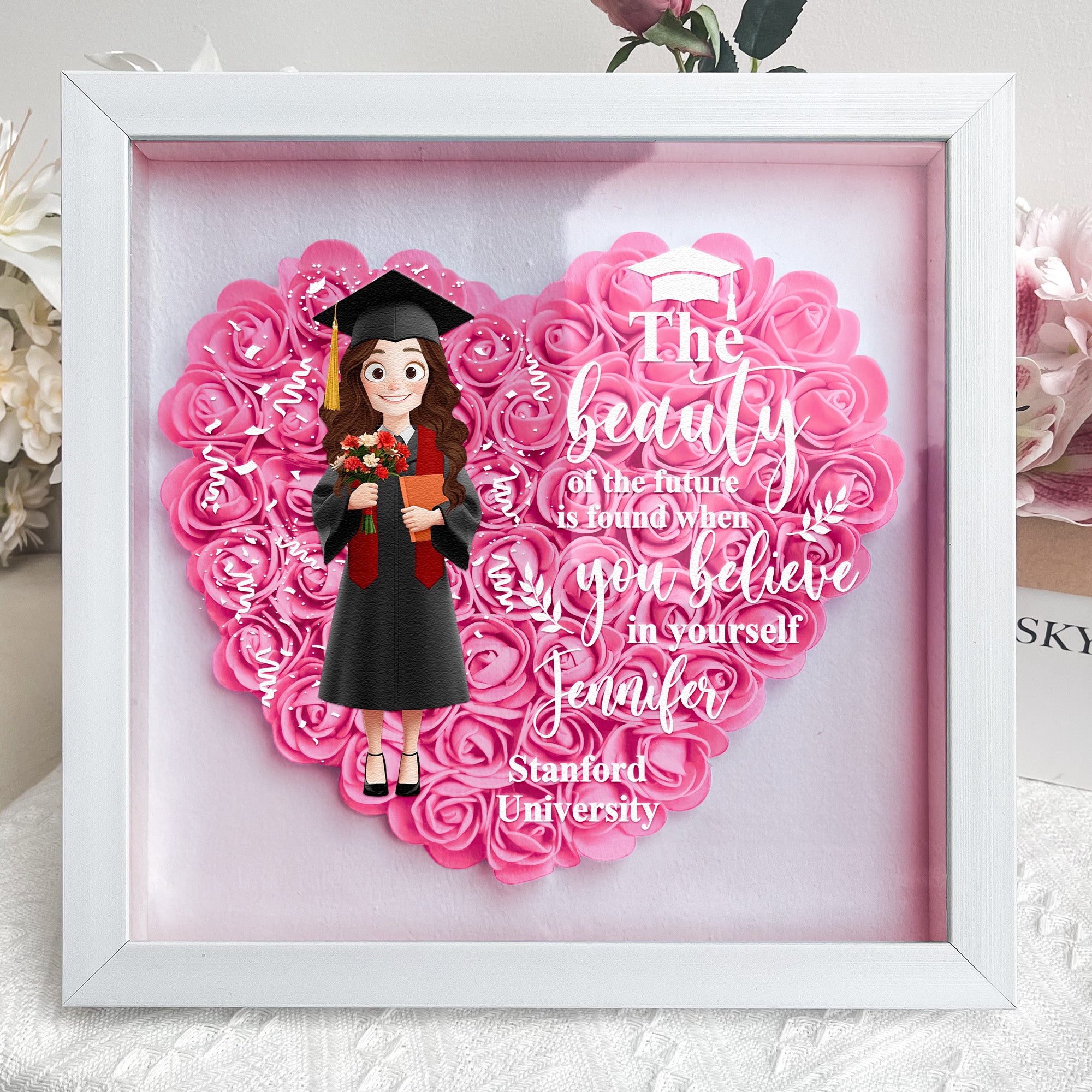 Graduation Flower When You Believe In Yourself - Personalized Flower Shadow Box