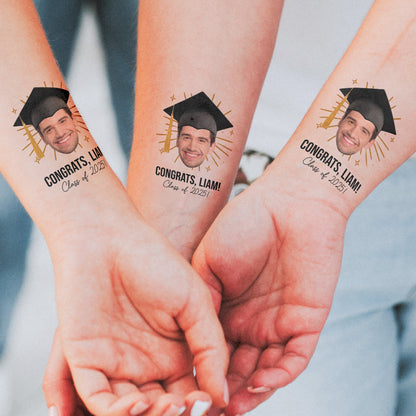 Graduation Funny Tattoo Custom Face - Personalized Photo Tattoo