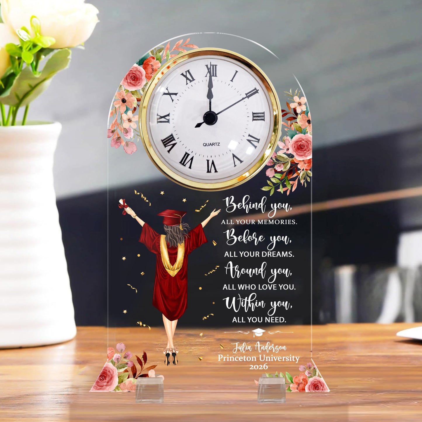 Graduation Gift - Behind You All Your Memories - Personalized Acrylic Desk Clock