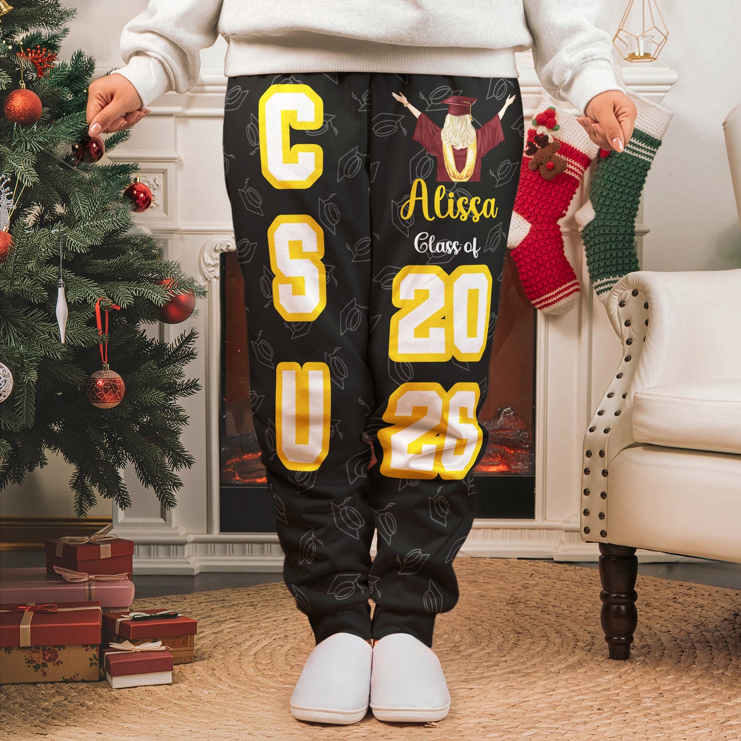 Graduation Gift - Custom School, College Name - Personalized Sweatpants, Lounge Pants With Pockets