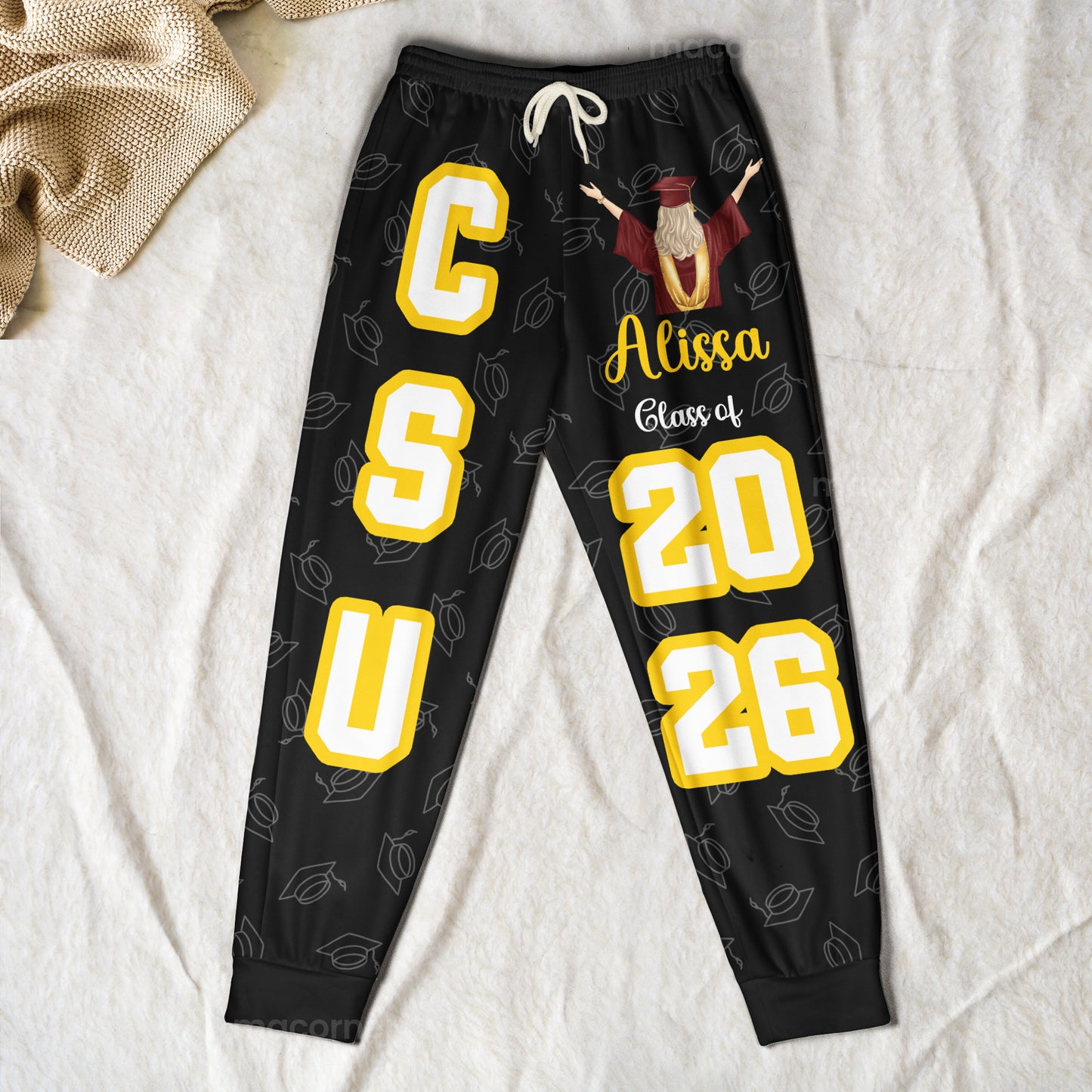 Graduation Gift - Custom School, College Name - Personalized Sweatpants, Lounge Pants With Pockets