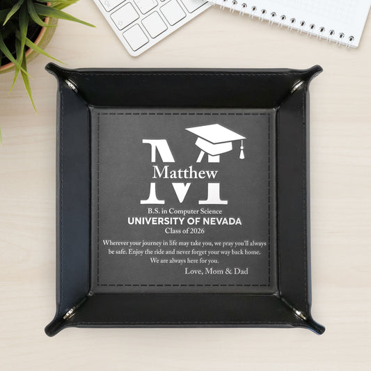 Graduation Gift Custom University College School - Personalized Leather Valet Tray