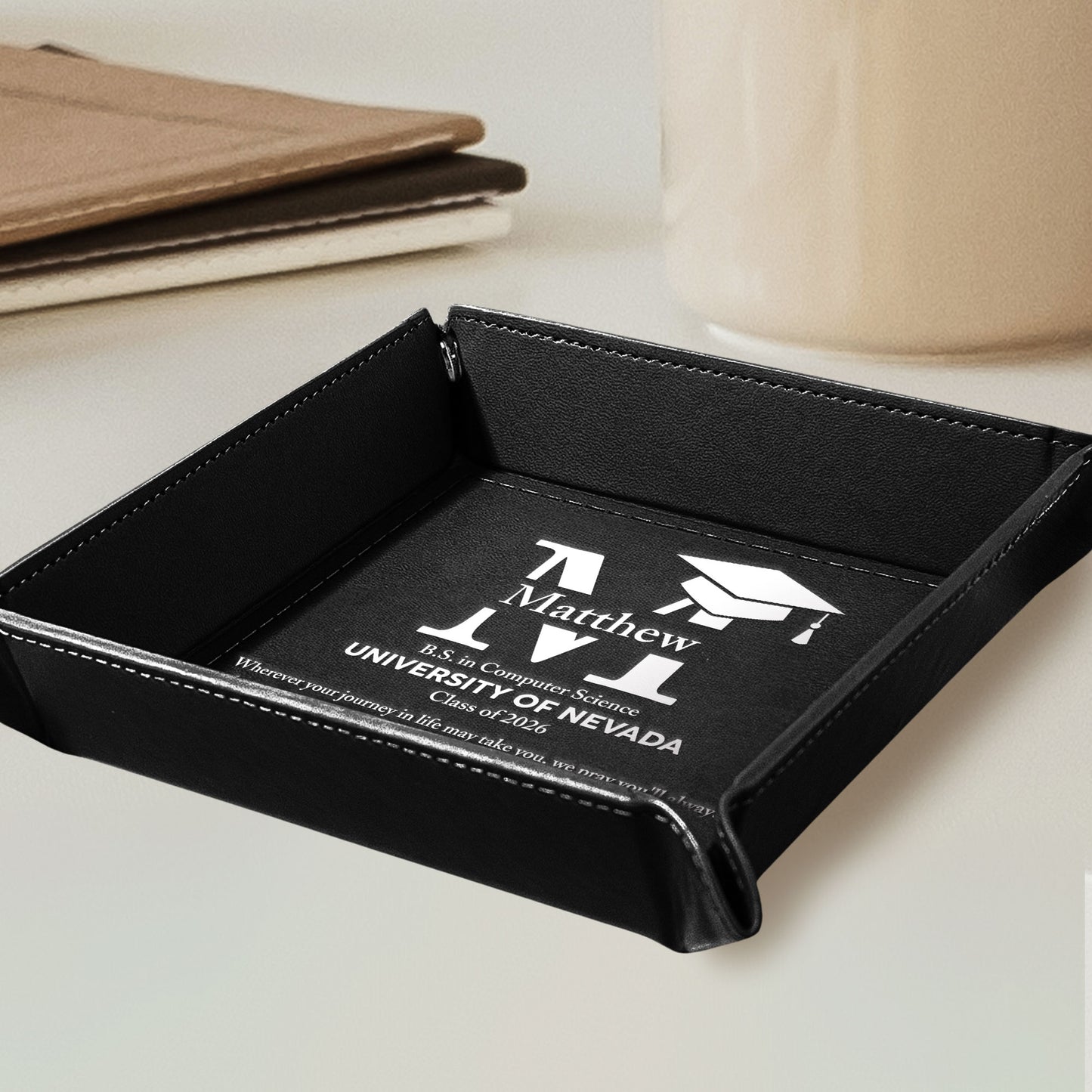 Graduation Gift Custom University College School - Personalized Leather Valet Tray