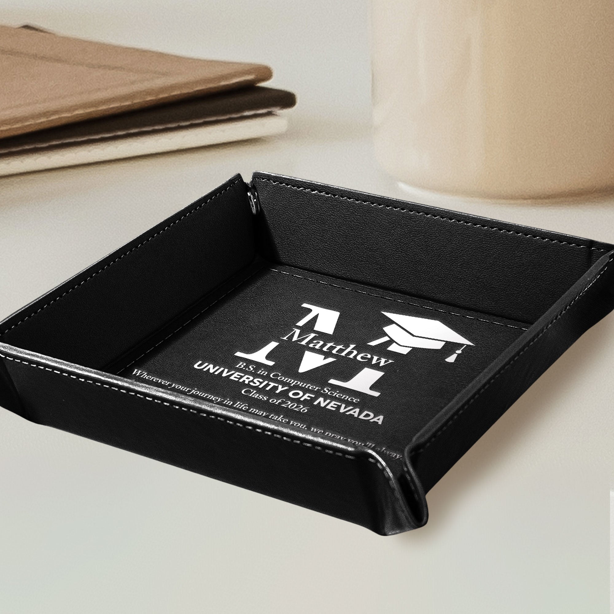 Graduation Gift Custom University College School - Personalized Leather Valet Tray