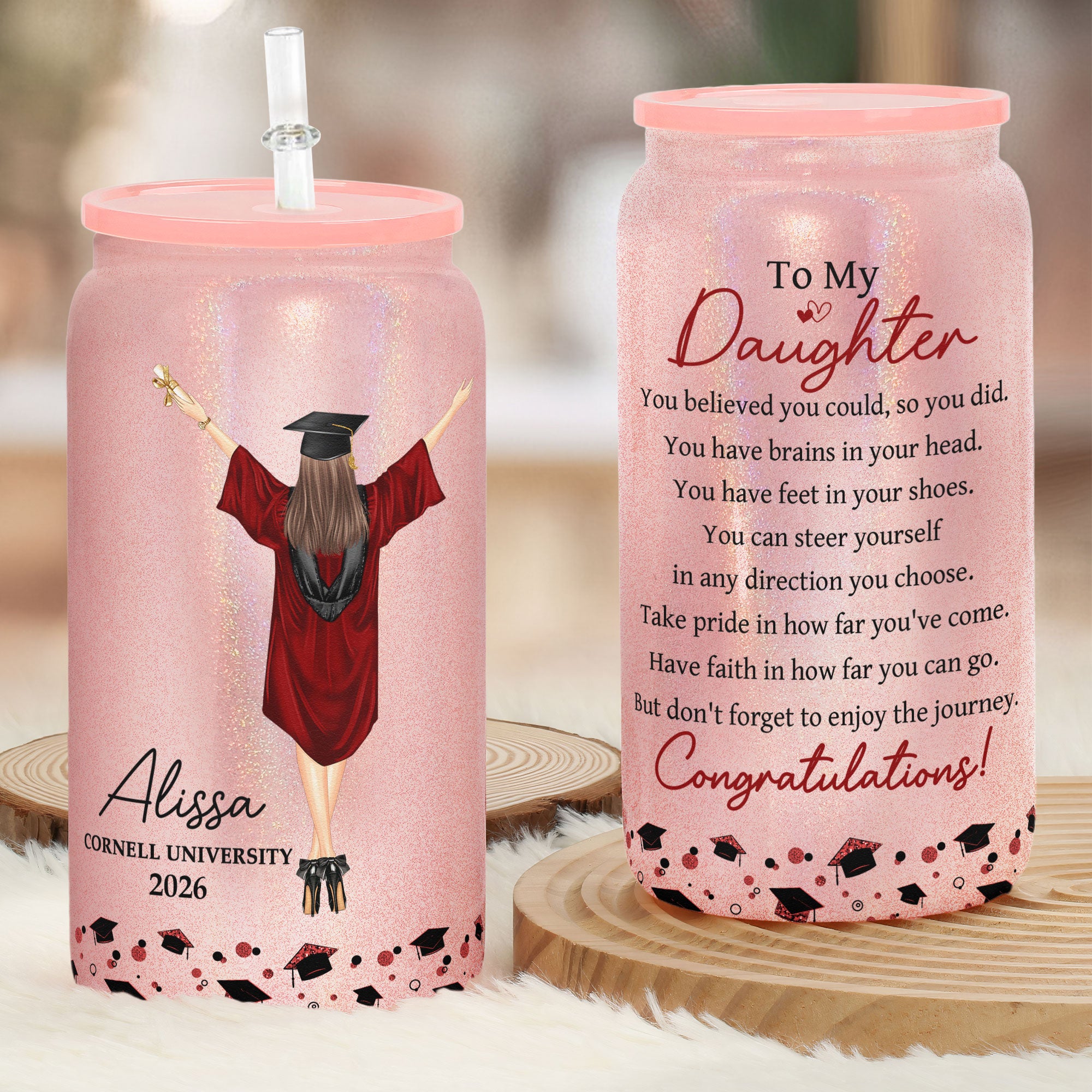 Graduation Gift Don't Forget To Enjoy The Journey - Personalized Shimmer Glass Can