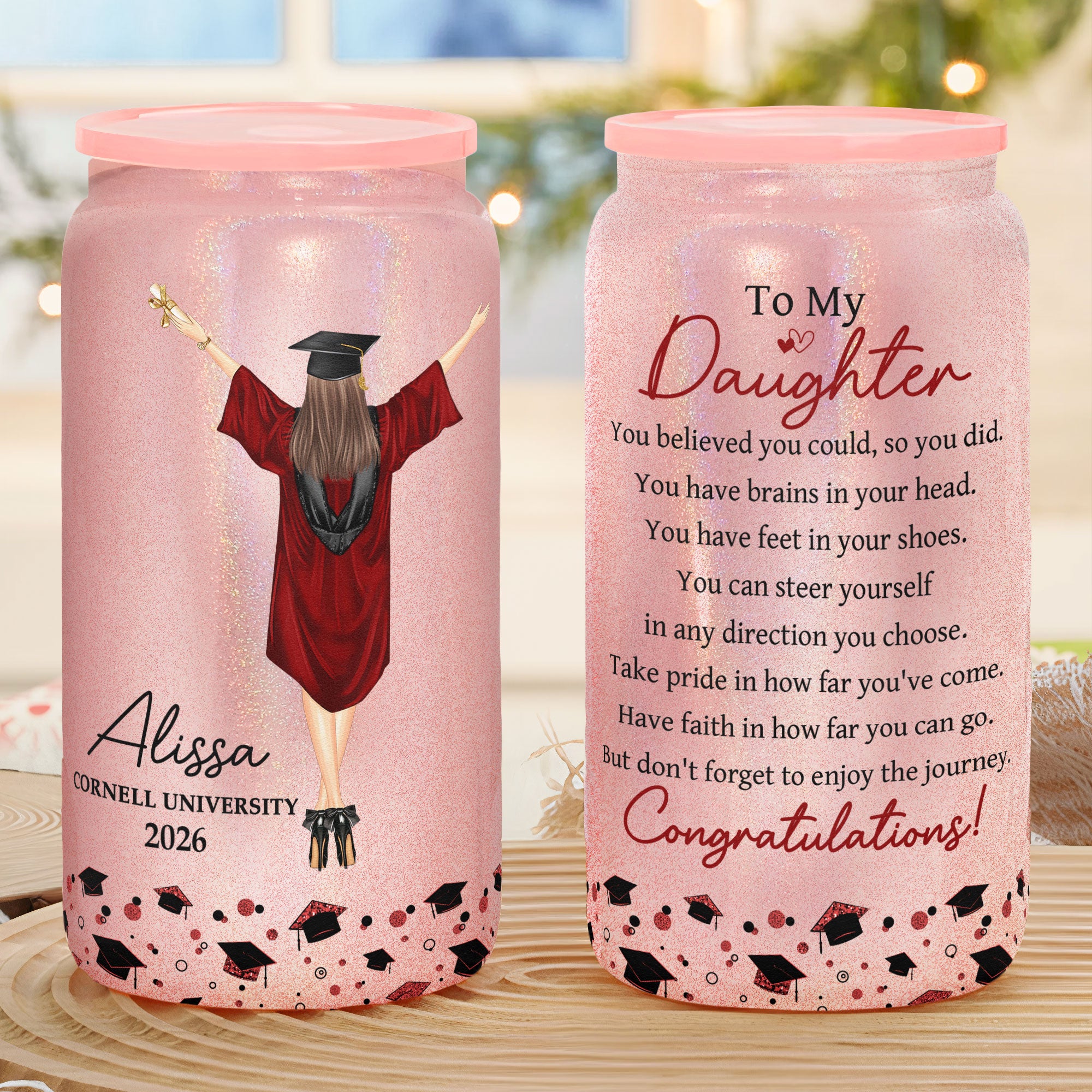 Graduation Gift Don't Forget To Enjoy The Journey - Personalized Shimmer Glass Can