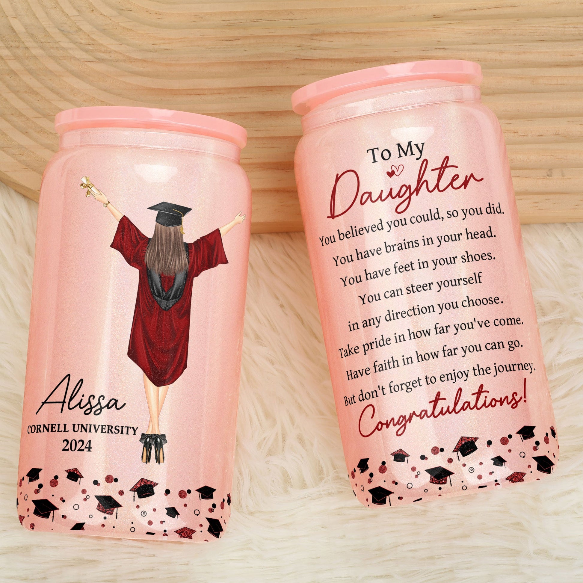 Graduation Gift Don't Forget To Enjoy The Journey - Personalized Shimmer Glass Can