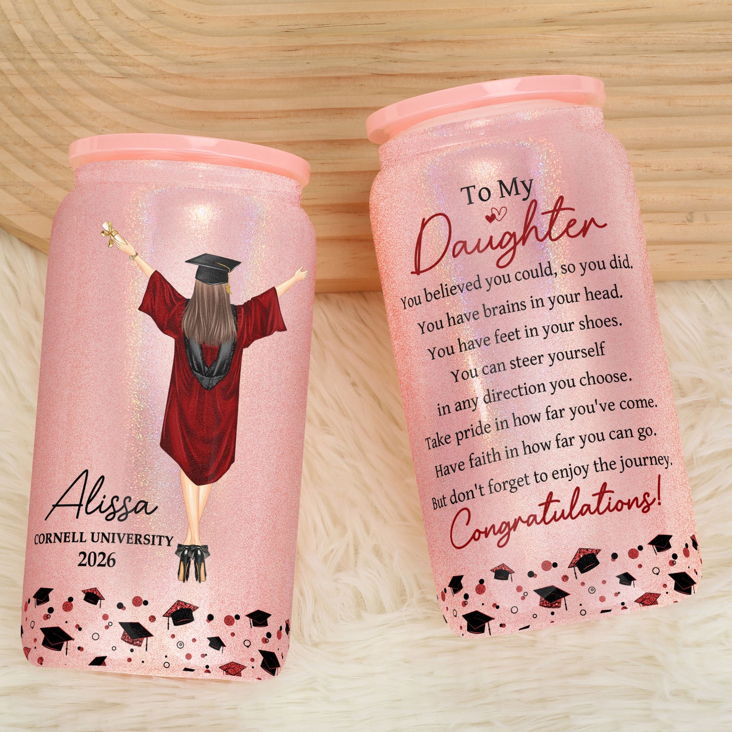 Graduation Gift Don't Forget To Enjoy The Journey - Personalized Shimmer Glass Can