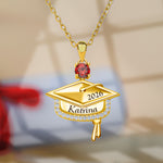 Graduation Gift - Personalized Graduation Cap Pendant Necklace With Birthstone