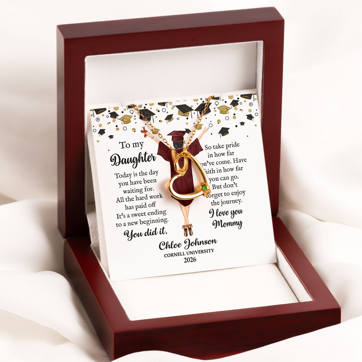 Graduation Gift For Her - Personalized Birthstone Name Necklace With Heart Pendant