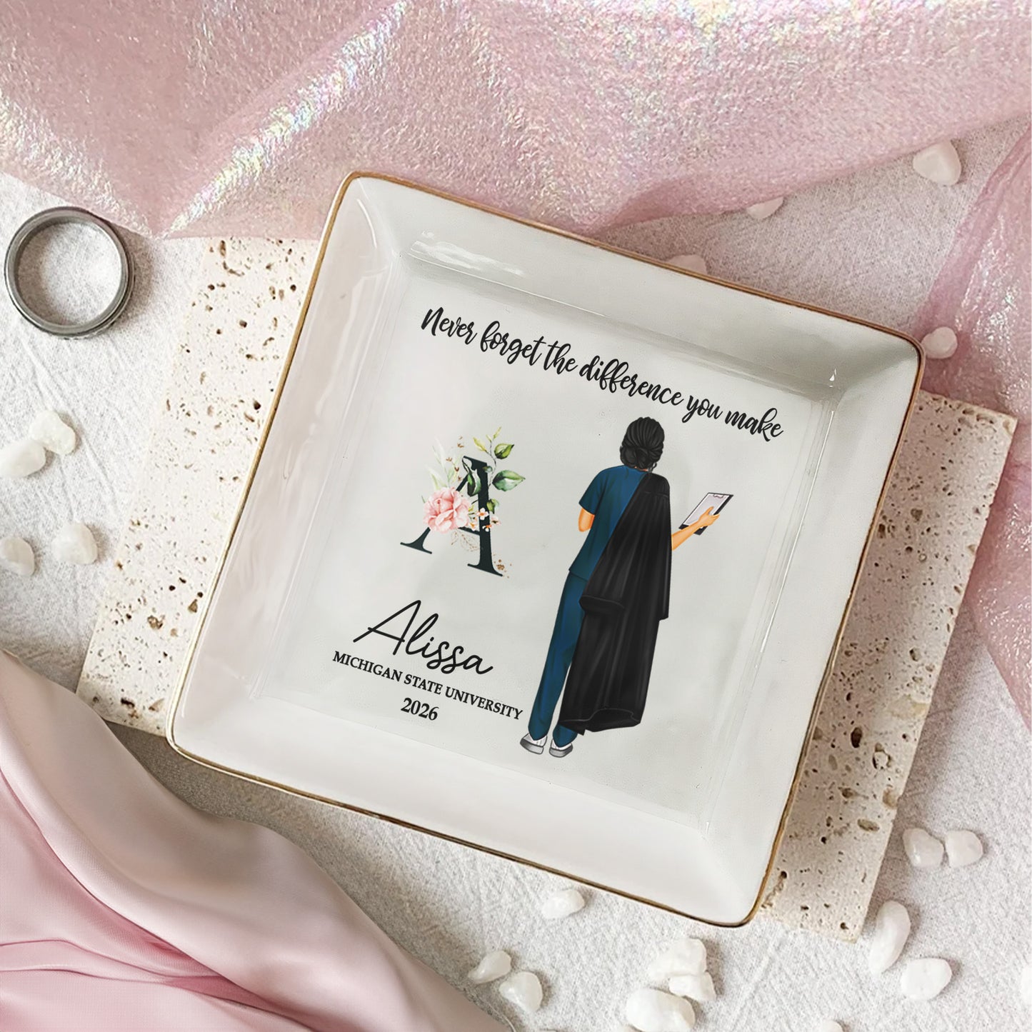 Graduation Gift For Nurse - Personalized Jewelry Dish