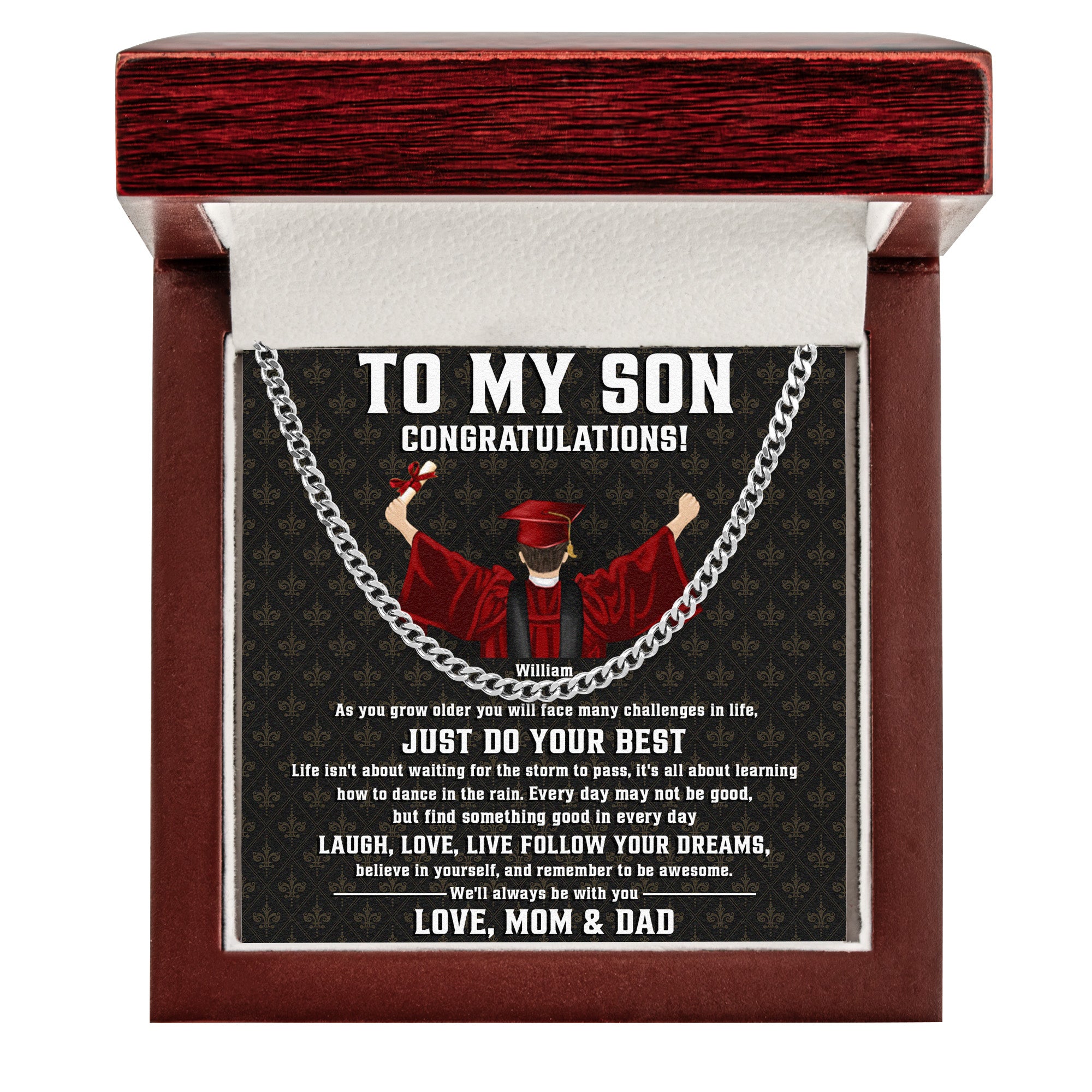 Graduation Gift For Son Believe In Yourself - Personalized Men's Cuban Link Chain