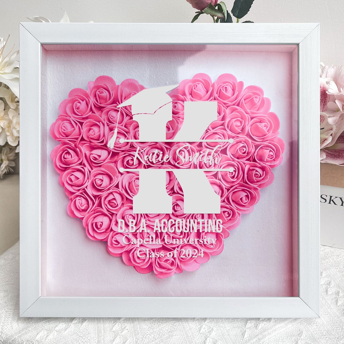 Graduation Gift For Women, Men - Personalized Flower Shadow Box